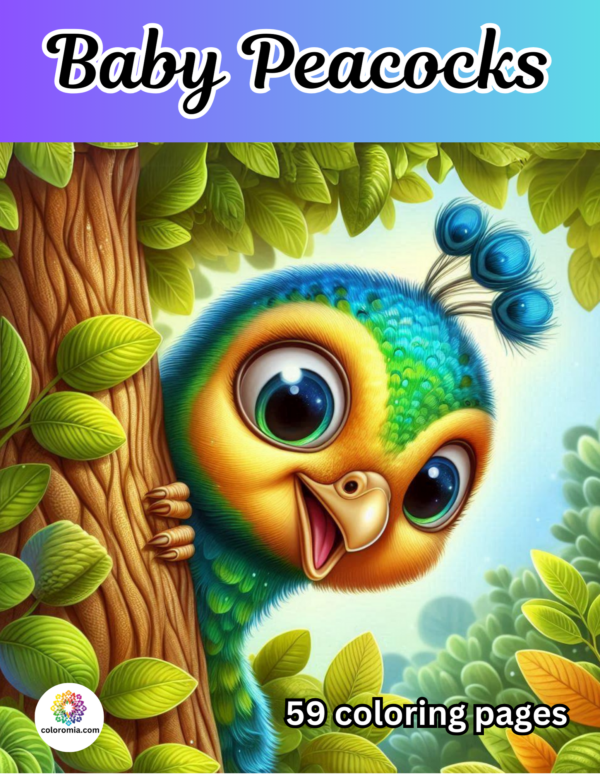 Cute Baby Peacock kids coloring book (PDF) book cover